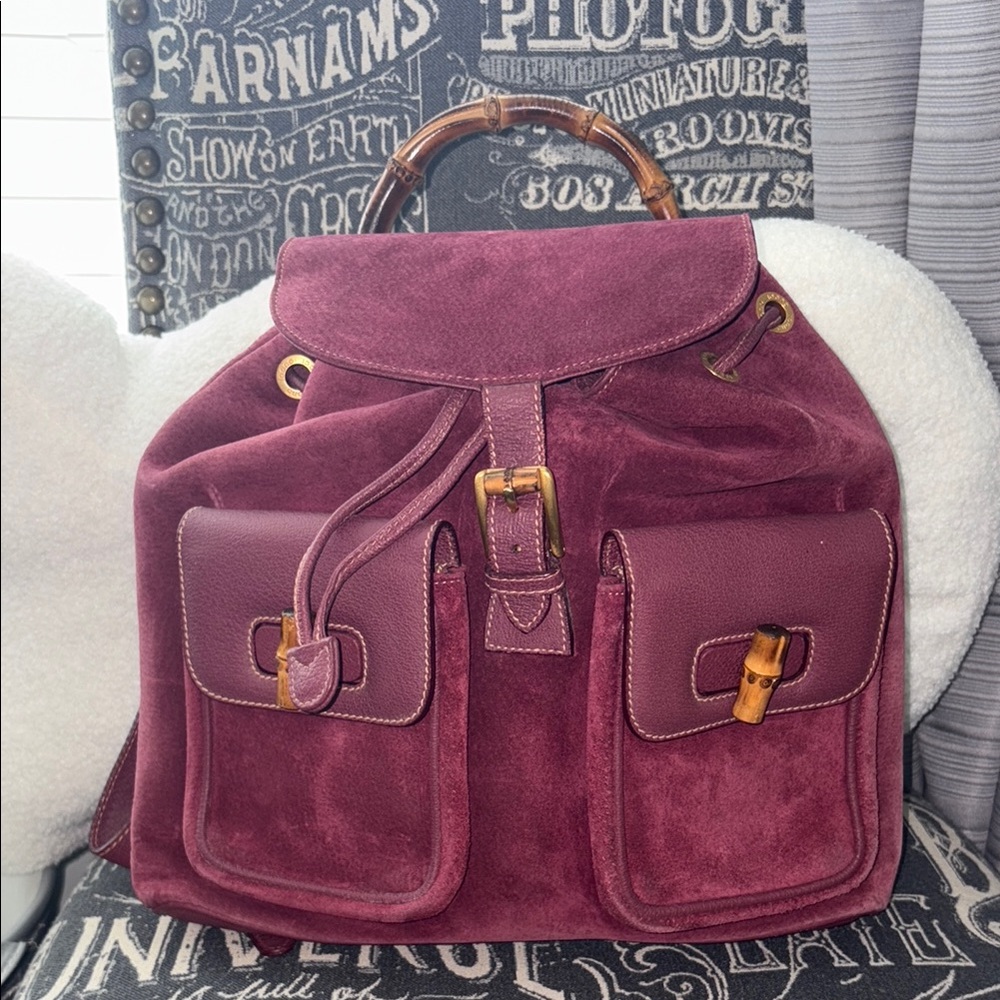 Gucci Fuchsia Suede Bamboo Backpack